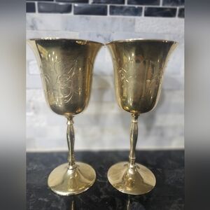 Elegant Pair Of Vintage Brass Goblets